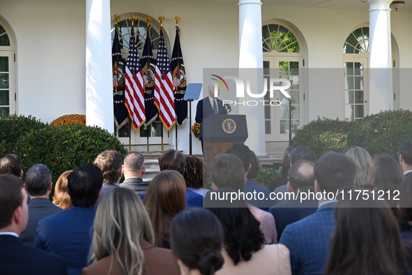 United States President Joe Biden makes a statement on the general election where voters overwhelmingly elect Donald J. Trump, making him th...