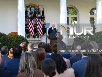 United States President Joe Biden makes a statement on the general election where voters overwhelmingly elect Donald J. Trump, making him th...