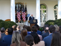 United States President Joe Biden makes a statement on the general election where voters overwhelmingly elect Donald J. Trump, making him th...