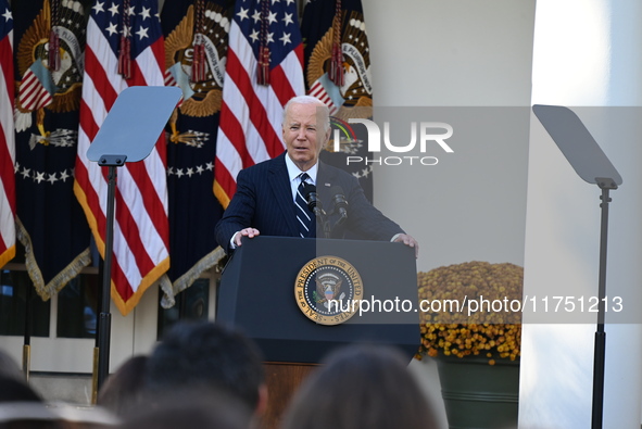 United States President Joe Biden makes a statement on the general election where voters overwhelmingly elect Donald J. Trump, making him th...