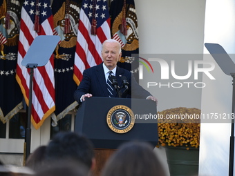 United States President Joe Biden makes a statement on the general election where voters overwhelmingly elect Donald J. Trump, making him th...