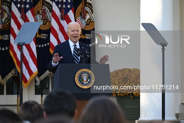 United States President Joe Biden makes a statement on the general election where voters overwhelmingly elect Donald J. Trump, making him th...