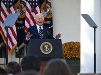 United States President Joe Biden makes a statement on the general election where voters overwhelmingly elect Donald J. Trump, making him th...