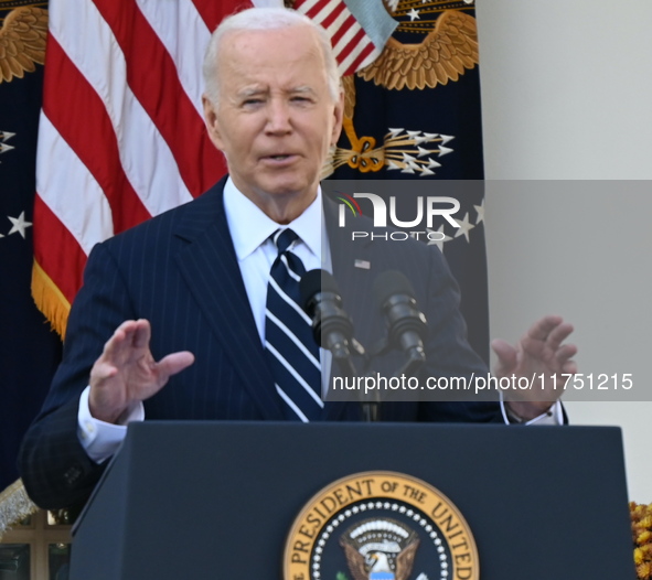 United States President Joe Biden makes a statement on the general election where voters overwhelmingly elect Donald J. Trump, making him th...