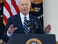 United States President Joe Biden makes a statement on the general election where voters overwhelmingly elect Donald J. Trump, making him th...