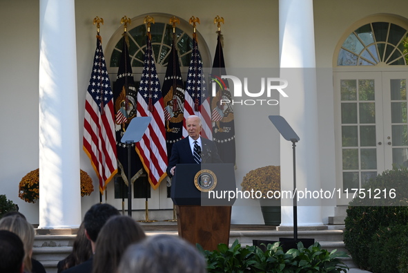 United States President Joe Biden makes a statement on the general election where voters overwhelmingly elect Donald J. Trump, making him th...