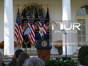 United States President Joe Biden makes a statement on the general election where voters overwhelmingly elect Donald J. Trump, making him th...