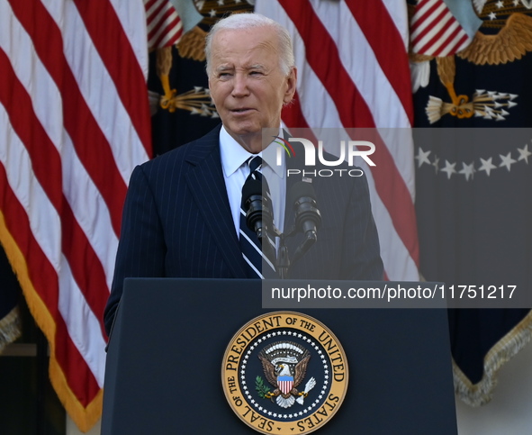 United States President Joe Biden makes a statement on the general election where voters overwhelmingly elect Donald J. Trump, making him th...