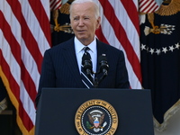 United States President Joe Biden makes a statement on the general election where voters overwhelmingly elect Donald J. Trump, making him th...