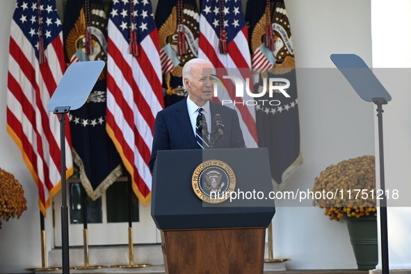 United States President Joe Biden makes a statement on the general election where voters overwhelmingly elect Donald J. Trump, making him th...