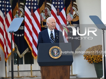 United States President Joe Biden makes a statement on the general election where voters overwhelmingly elect Donald J. Trump, making him th...