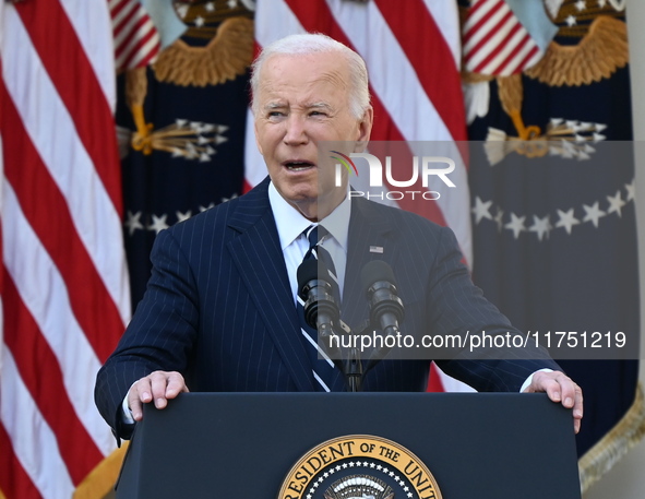 United States President Joe Biden makes a statement on the general election where voters overwhelmingly elect Donald J. Trump, making him th...