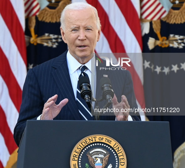 United States President Joe Biden makes a statement on the general election where voters overwhelmingly elect Donald J. Trump, making him th...