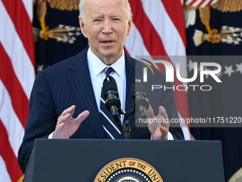 United States President Joe Biden makes a statement on the general election where voters overwhelmingly elect Donald J. Trump, making him th...