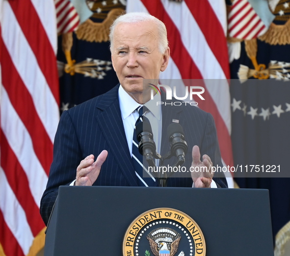 United States President Joe Biden makes a statement on the general election where voters overwhelmingly elect Donald J. Trump, making him th...