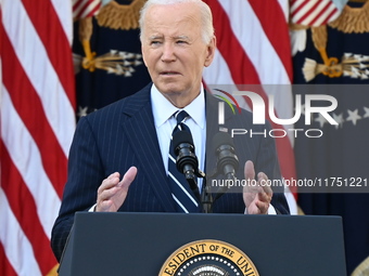 United States President Joe Biden makes a statement on the general election where voters overwhelmingly elect Donald J. Trump, making him th...