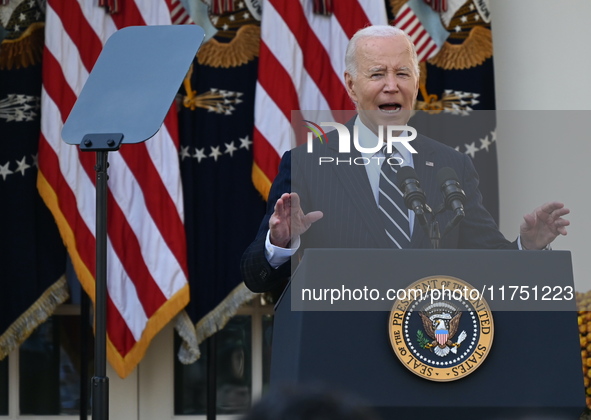 United States President Joe Biden makes a statement on the general election where voters overwhelmingly elect Donald J. Trump, making him th...