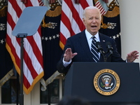 United States President Joe Biden makes a statement on the general election where voters overwhelmingly elect Donald J. Trump, making him th...