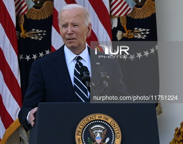 United States President Joe Biden makes a statement on the general election where voters overwhelmingly elect Donald J. Trump, making him th...