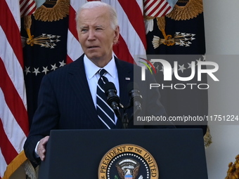 United States President Joe Biden makes a statement on the general election where voters overwhelmingly elect Donald J. Trump, making him th...