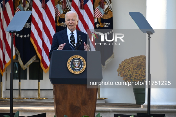 United States President Joe Biden makes a statement on the general election where voters overwhelmingly elect Donald J. Trump, making him th...