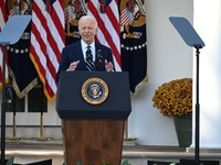 United States President Joe Biden makes a statement on the general election where voters overwhelmingly elect Donald J. Trump, making him th...