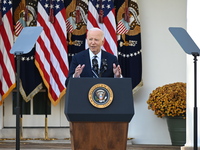 United States President Joe Biden makes a statement on the general election where voters overwhelmingly elect Donald J. Trump, making him th...