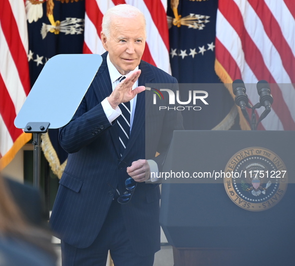 United States President Joe Biden makes a statement on the general election where voters overwhelmingly elect Donald J. Trump, making him th...