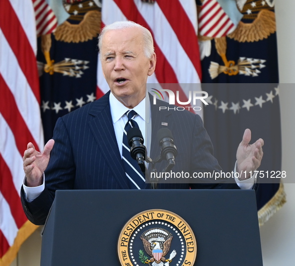 United States President Joe Biden makes a statement on the general election where voters overwhelmingly elect Donald J. Trump, making him th...