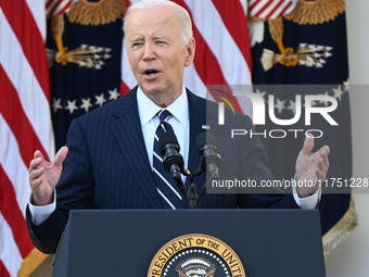 United States President Joe Biden makes a statement on the general election where voters overwhelmingly elect Donald J. Trump, making him th...