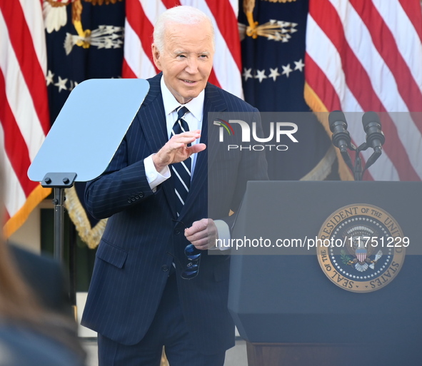 United States President Joe Biden makes a statement on the general election where voters overwhelmingly elect Donald J. Trump, making him th...