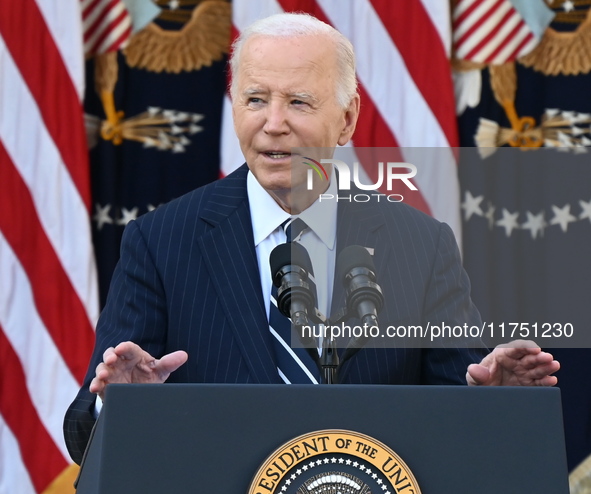 United States President Joe Biden makes a statement on the general election where voters overwhelmingly elect Donald J. Trump, making him th...