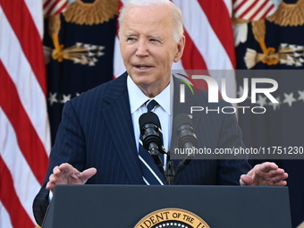 United States President Joe Biden makes a statement on the general election where voters overwhelmingly elect Donald J. Trump, making him th...