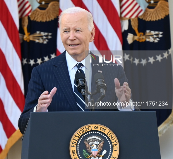 United States President Joe Biden makes a statement on the general election where voters overwhelmingly elect Donald J. Trump, making him th...