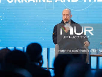 Prime Minister of Ukraine Denys Shmyhal attends the ''Ukraine and Europe: Toward a Common Future'' panel at the Kyiv International Economic...