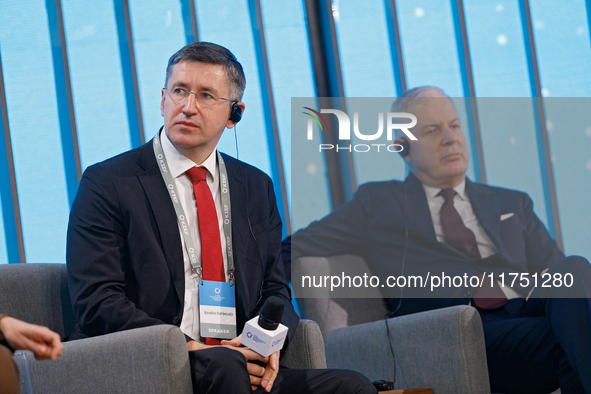 In Kyiv, Ukraine, on November 7, 2024, Vjaceslavs Dombrovskis, Minister of Economy and Energy in Latvia (2014) and Minister of Education and...