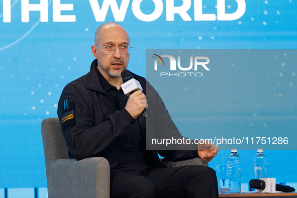 Prime Minister of Ukraine Denys Shmyhal attends the ''Ukraine and Europe: Toward a Common Future'' panel at the Kyiv International Economic...