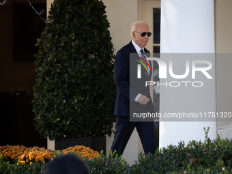 President Joe Biden walks out of the oval office to address senior staff and the nation on the results of the 2024 presidential election in...