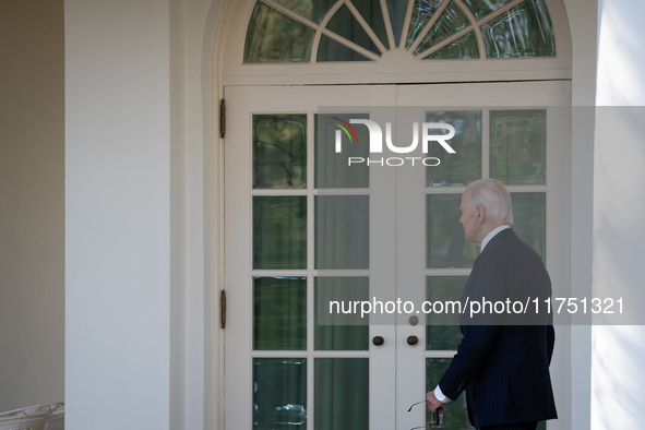 President Joe Biden returns to the oval office after addressing senior staff and the nation on the results of the 2024 presidential election...