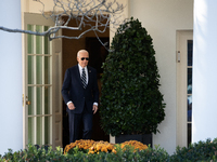 President Joe Biden walks out of the oval office to address senior staff and the nation on the results of the 2024 presidential election in...