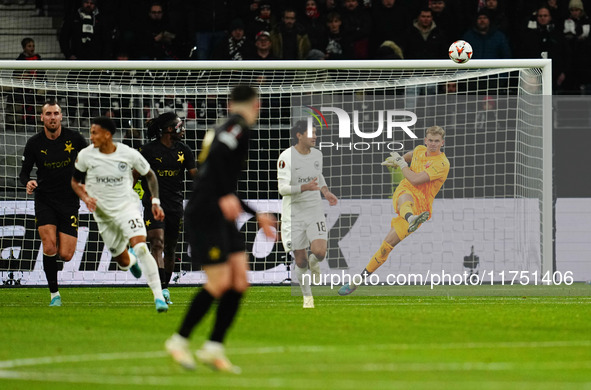 Antonin Kinsky of SK Slavia Prague  controls the ball during the Eurepa League Round 4 match between Eintracht Frankfurt v SK Slavia Prague...