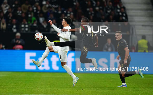 Simion Michez of SK Slavia Prague  controls the ball during the Eurepa League Round 4 match between Eintracht Frankfurt v SK Slavia Prague a...