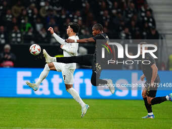 Simion Michez of SK Slavia Prague  controls the ball during the Eurepa League Round 4 match between Eintracht Frankfurt v SK Slavia Prague a...