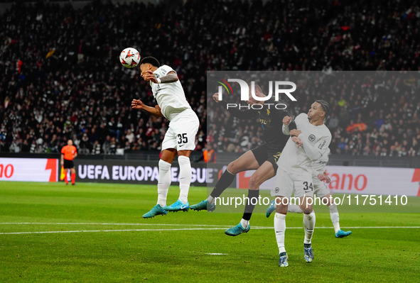 Ellyes Skhiri of Eintracht Frankfurt  heads during the Eurepa League Round 4 match between Eintracht Frankfurt v SK Slavia Prague at the Deu...