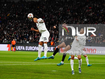 Ellyes Skhiri of Eintracht Frankfurt  heads during the Eurepa League Round 4 match between Eintracht Frankfurt v SK Slavia Prague at the Deu...