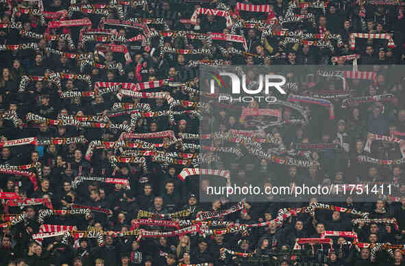  SK Slavia Prague fans  during the Eurepa League Round 4 match between Eintracht Frankfurt v SK Slavia Prague at the Deutsche Bank Park, Fra...