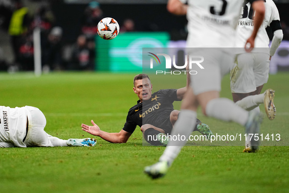 Tomas Holes of SK Slavia Prague  gestures during the Eurepa League Round 4 match between Eintracht Frankfurt v SK Slavia Prague at the Deuts...