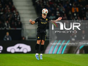 Tomas Holes of SK Slavia Prague  heads during the Eurepa League Round 4 match between Eintracht Frankfurt v SK Slavia Prague at the Deutsche...