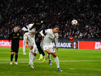 El Hadji Malick Diouf of SK Slavia Prague  heads during the Eurepa League Round 4 match between Eintracht Frankfurt v SK Slavia Prague at th...