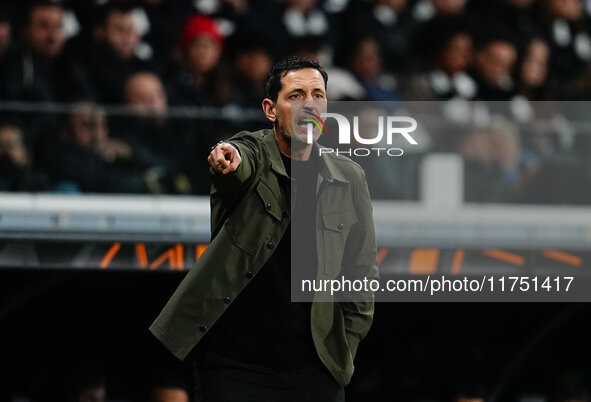 Dino Toppmoller of Eintracht Frankfurt  gestures during the Eurepa League Round 4 match between Eintracht Frankfurt v SK Slavia Prague at th...